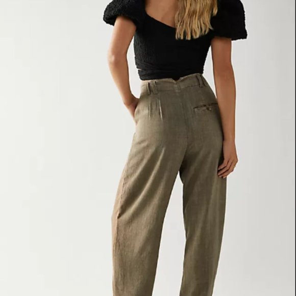 Free People Calla Pleated Trousers Green Size 14 - Picture 2 of 4